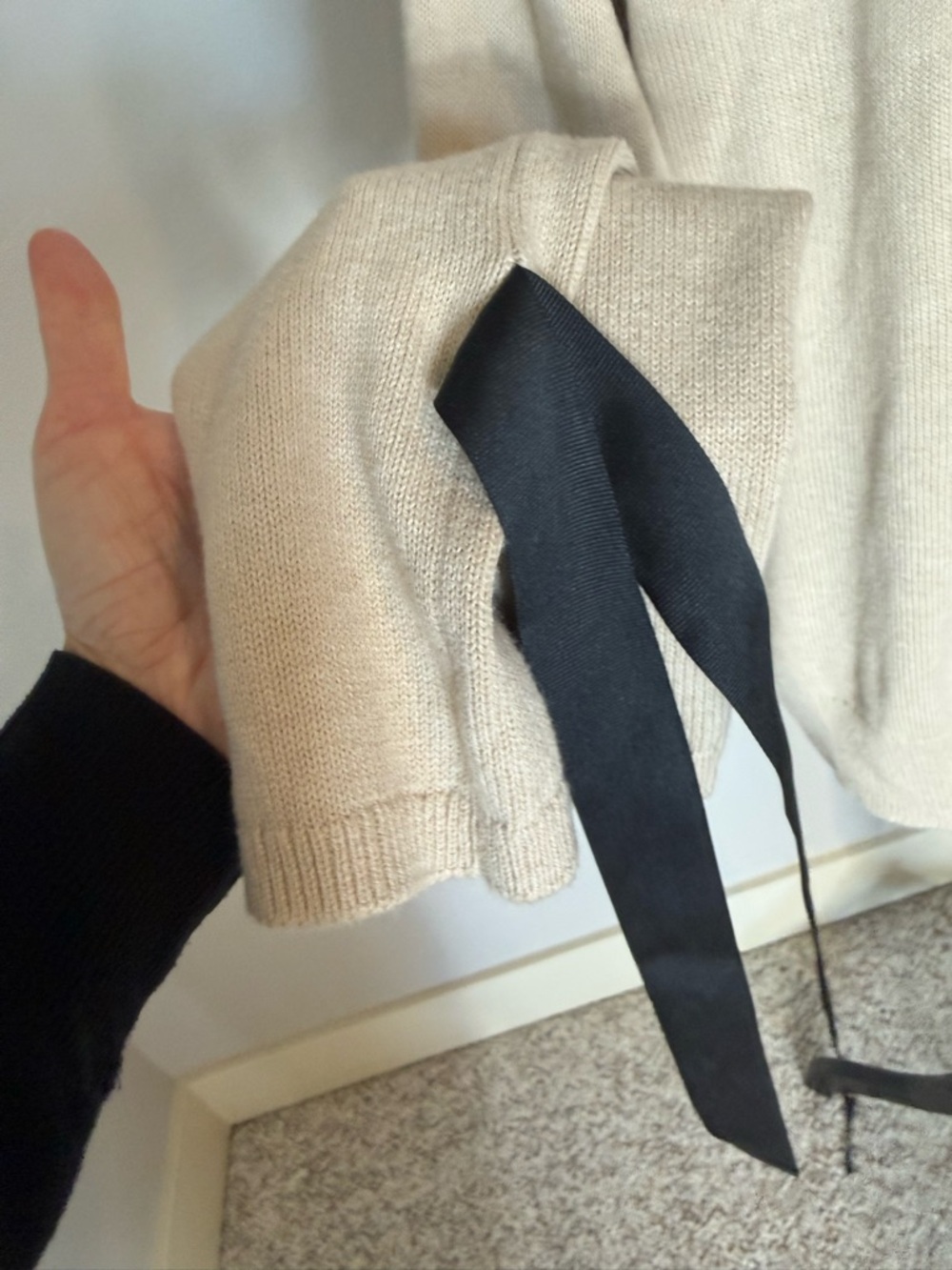 J. CREW MERCANTILE Sandy Knit Merino Wool Sweater Ribbon Tie Bow Sleeve Cuff XL - Picture 6 of 11